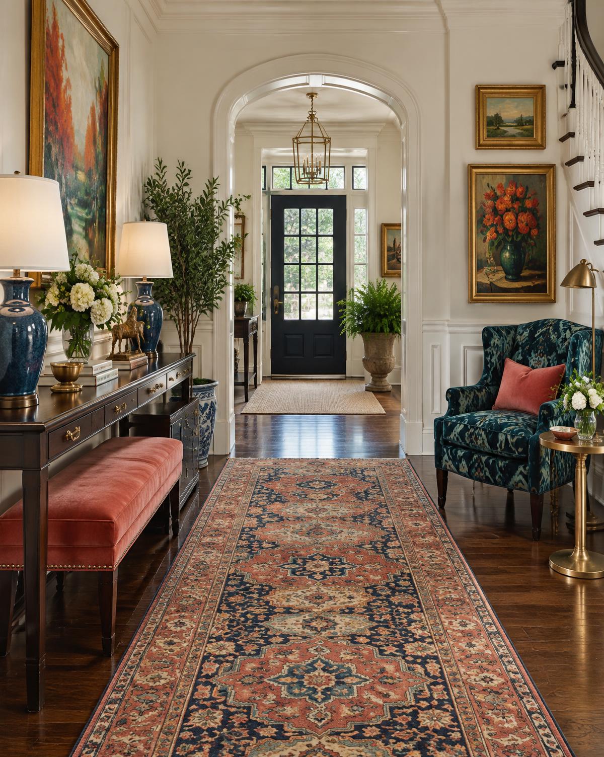 Vibrant transitional entry hall